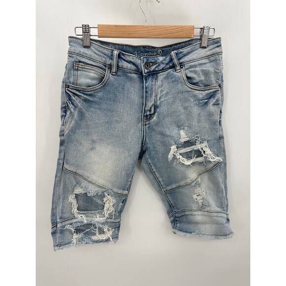 Crysp Denim Light Wash Blue Distressed Denim Bermuda Shorts Men's Size 30 - Picture 1 of 9